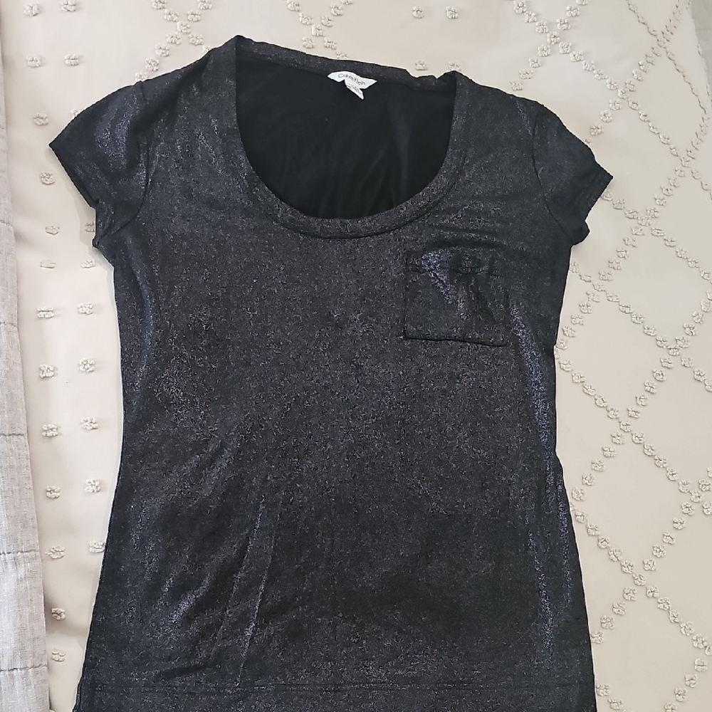 Calvin Klein Black Shimmer Short Sleeve Top